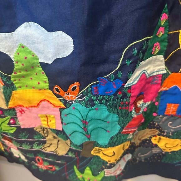 Handmade hand Embroidered Vintage Mexican Huipil Dress Caftan Gown Blue boho - Picture 6 of 11